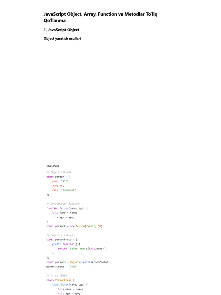 JavaScript (Object, Array, Function) | PDF