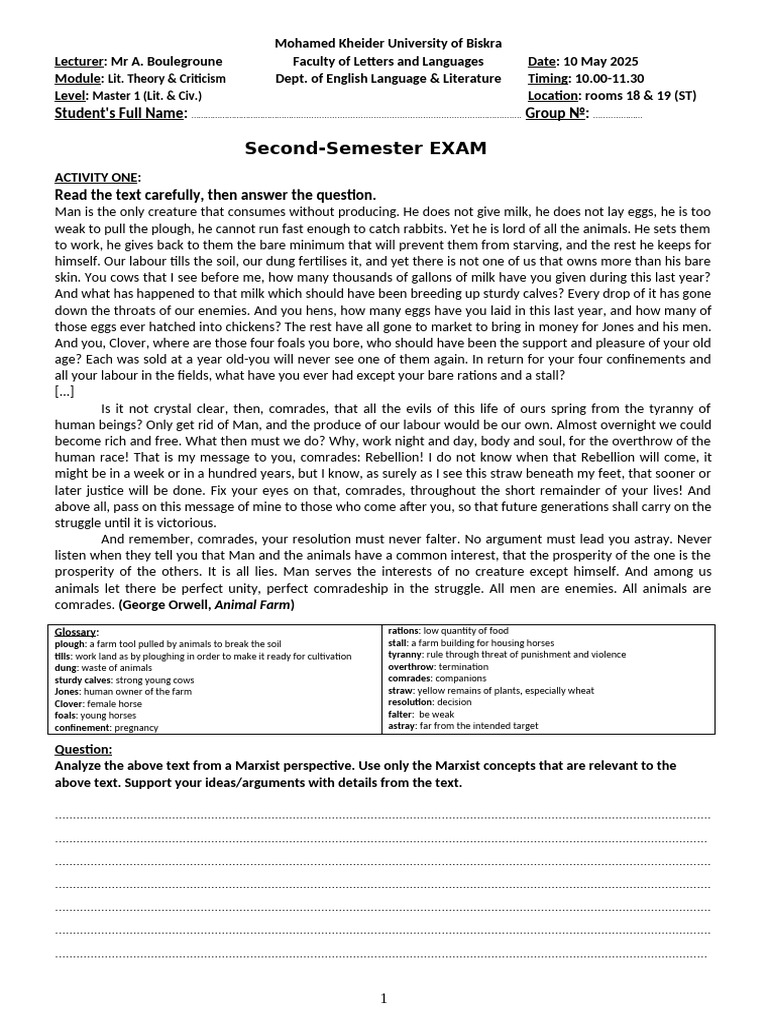 Second-Semester Exam Lit Theo 10 May 2025 | PDF