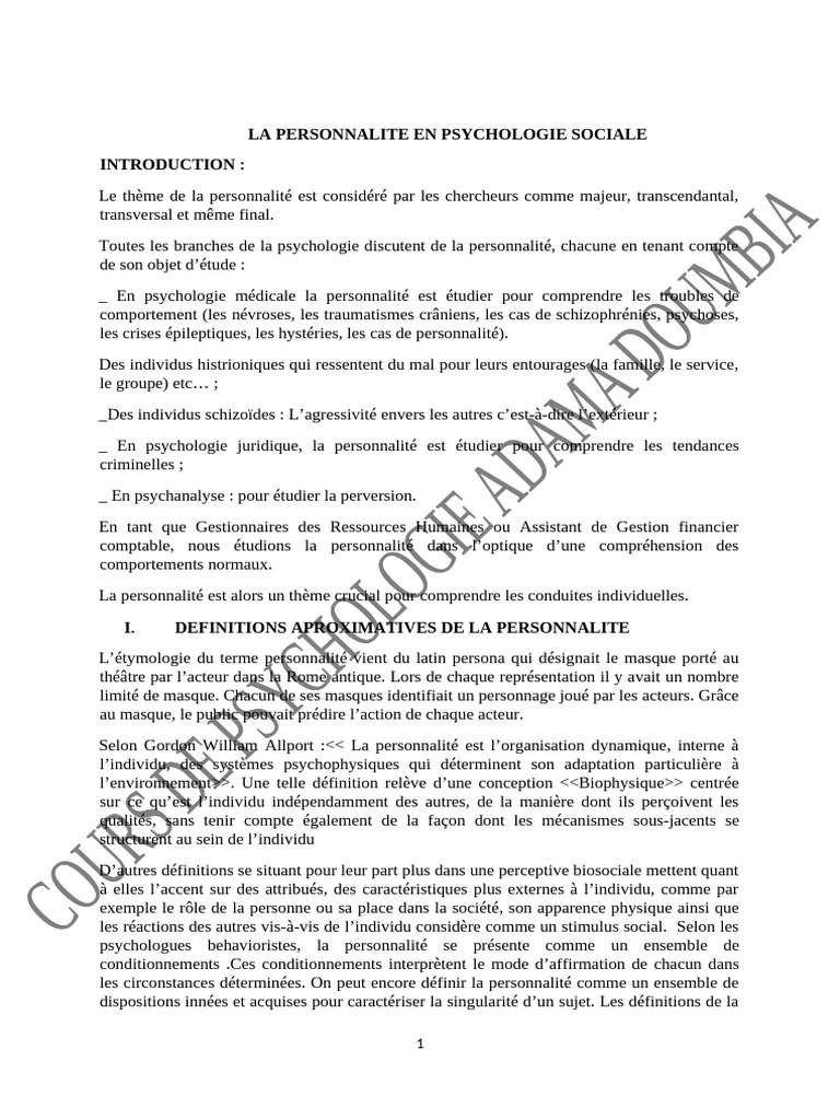 Comprendre la personnalité sociale | PDF | Psychologie | Sciences ...