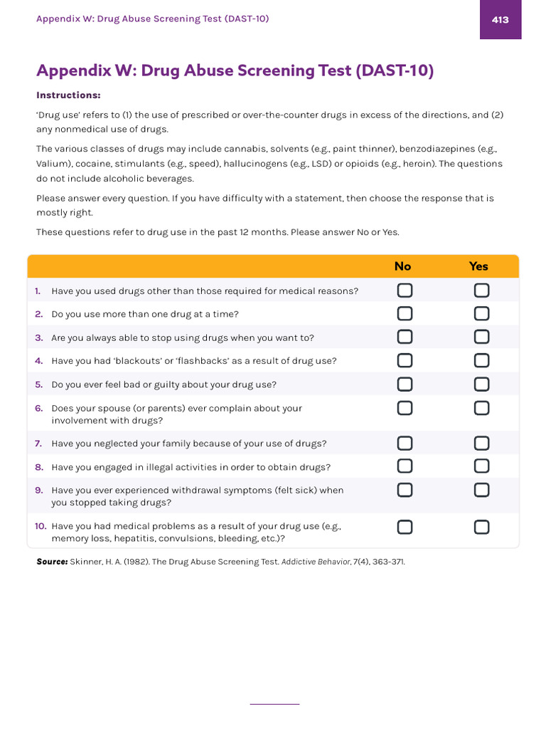 DAST-10 Drug Abuse Screening Guide | PDF | Substance Abuse | Drugs