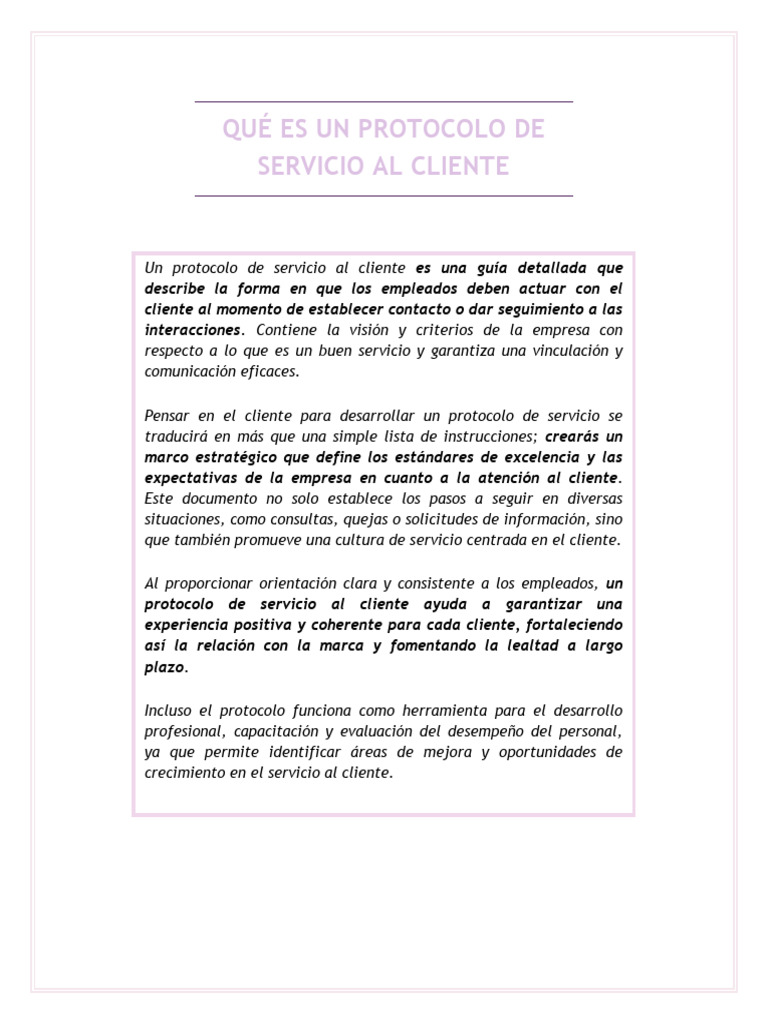 Protocolo de Servicio al Cliente Efectivo | PDF | Servicio al Cliente ...