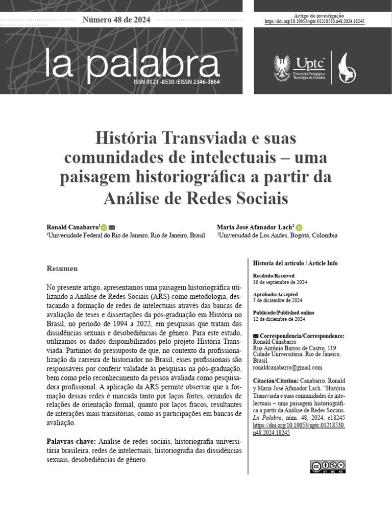 História Transviada e Suas Comunidades de Intelectuais - Uma Paisagem ...
