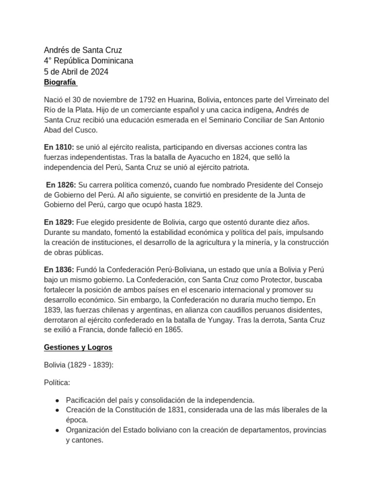 Andrés de Santa Cruz y la Confederación | PDF | Bolivia | Perú