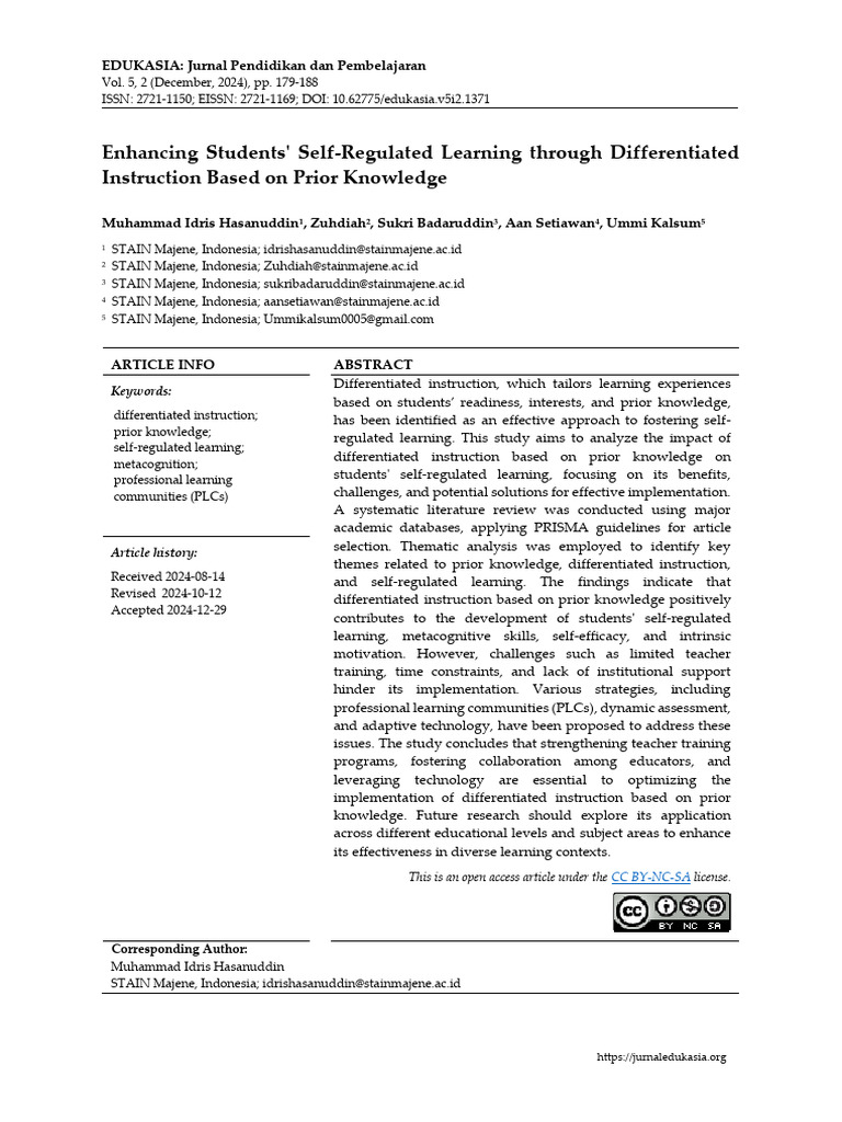 Enhancing Self-Regulated Learning via Differentiated Instruction | PDF ...