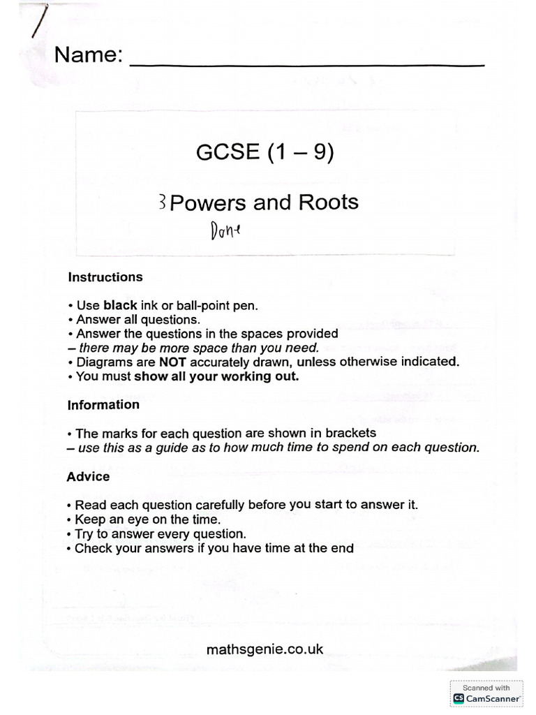 Powers and Roots IGCSE | PDF