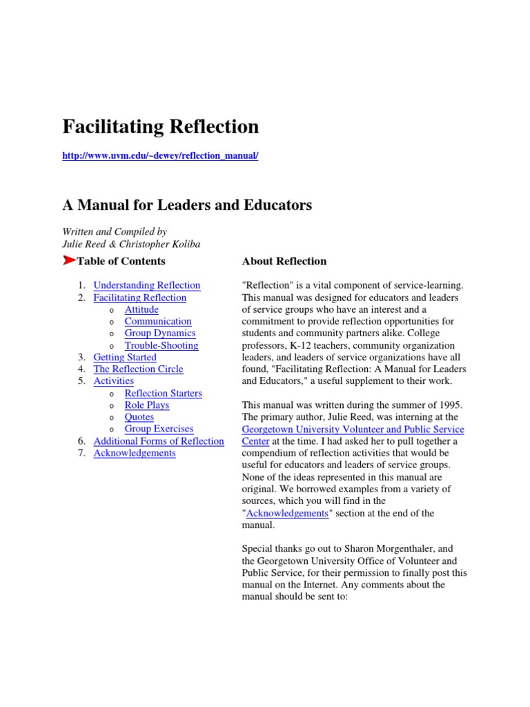 Facilitating Reflection Pdf Facilitator Service Learning