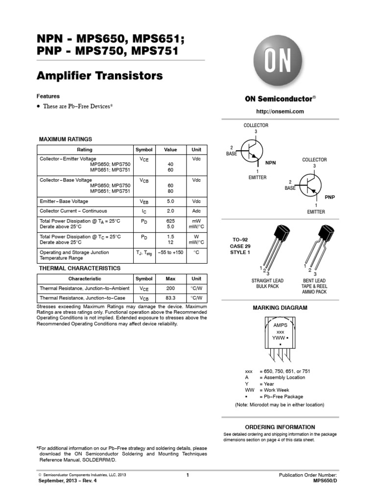 MPS751 PNP Transistor Specifications | PDF | Bipolar Junction ...