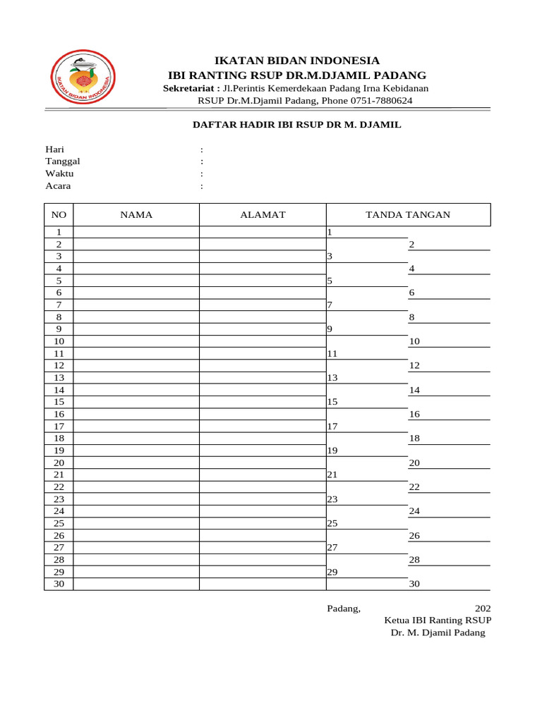Daftar Hadir IBI | PDF