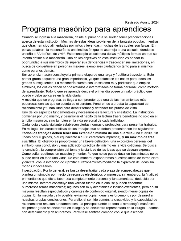Programa Masónico para Aprendices | PDF | Masonería | Virtud