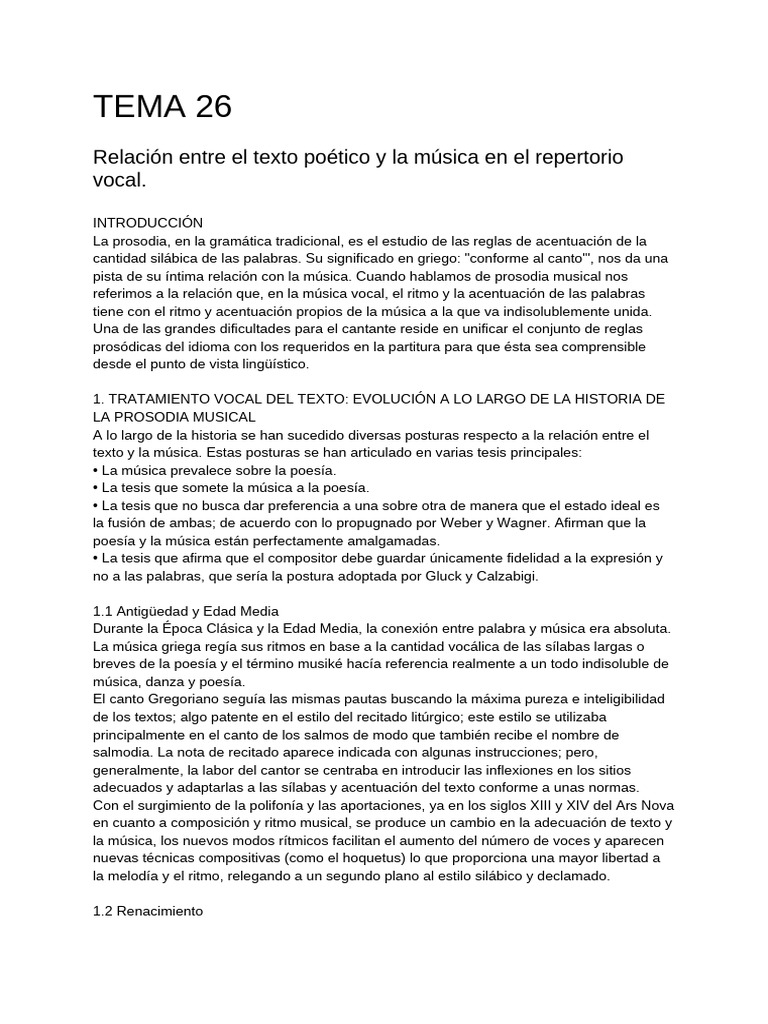 TEMA Relación Entre El Texto Poético y La Música | PDF | Ritmo | Ópera