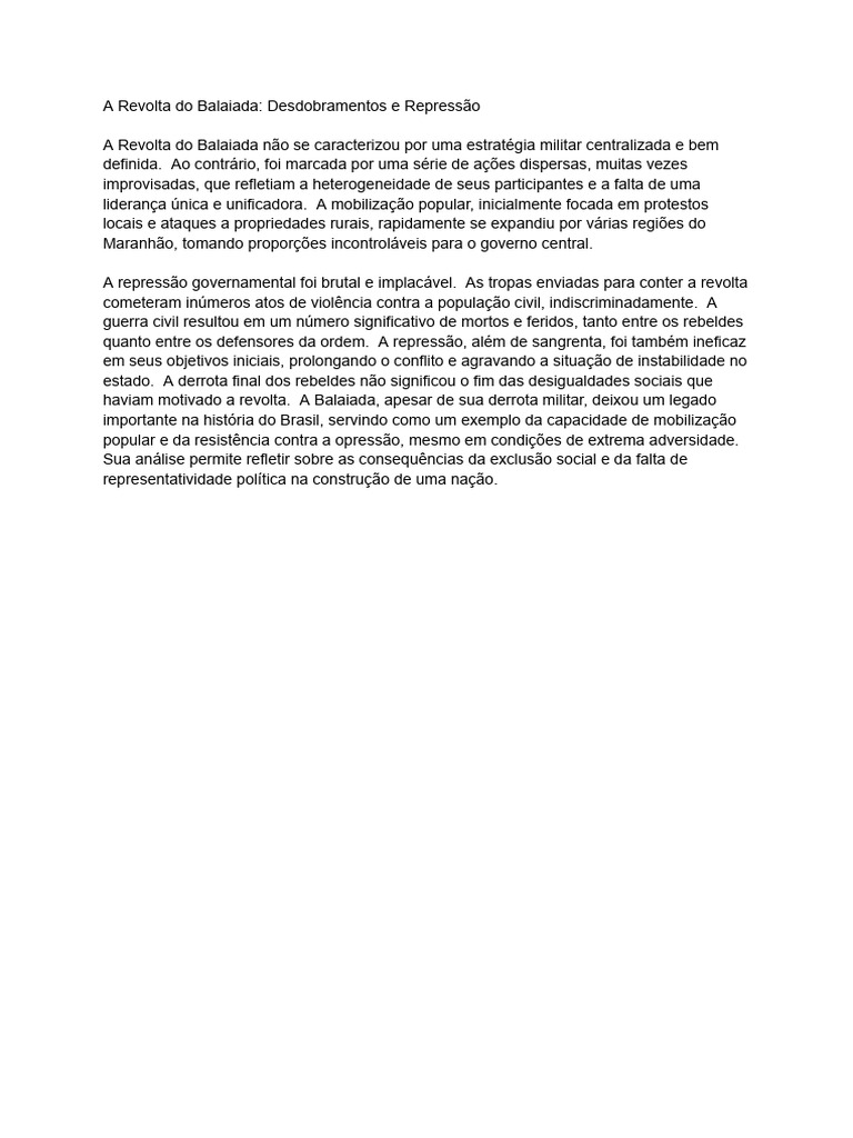 A Revolta Do Balaiada - Desdobramentos e Repressão | PDF