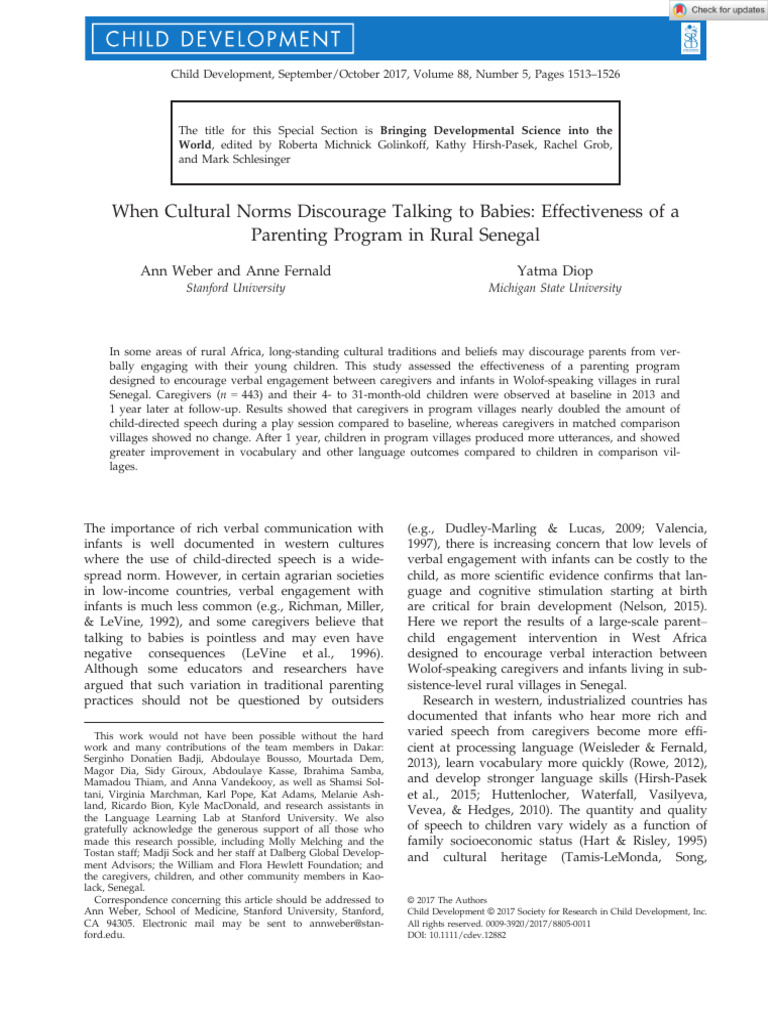 Parenting Program Boosts Baby Talk in Senegal | PDF | Child Development ...