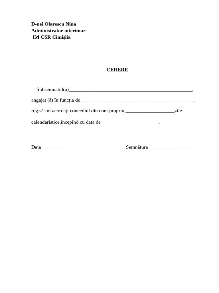 Cerere La Concediu | PDF