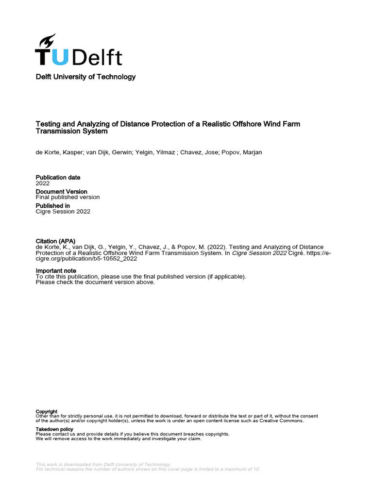 Offshore Wind Farm Distance Protection Analysis | PDF | Electrical ...