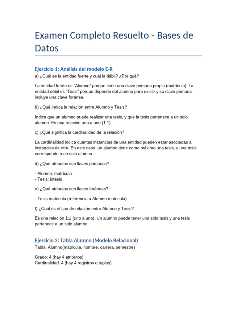 Examen Completo E-R y SQL | PDF | SQL | Base de datos relacional