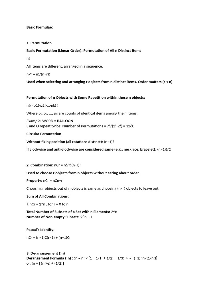 PNC Formulas and Derangements Guide | PDF