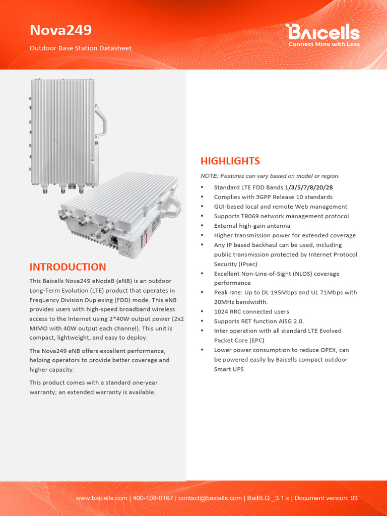 Baicells Nova249 Outdoor eNodeB Datasheet | PDF | Lte ...