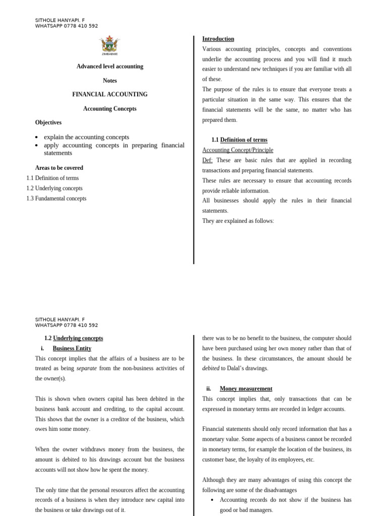 Accounting Concepts for Financial Statements | PDF | Going Concern ...