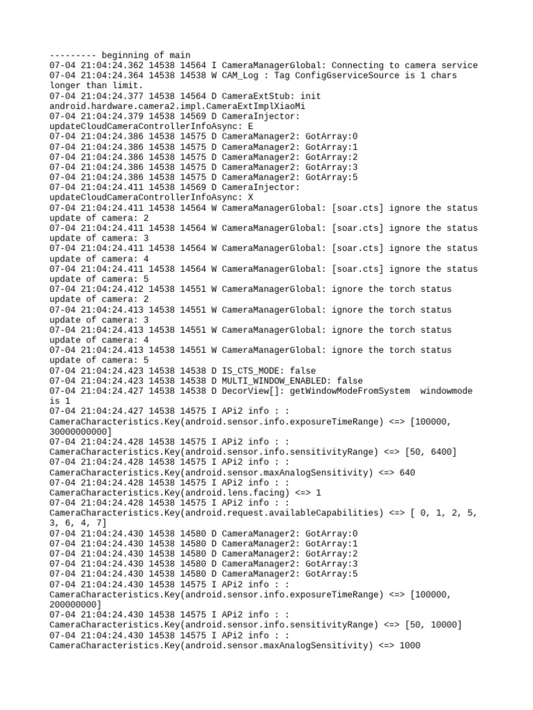 Camera Service Connection Logs | PDF | Computer Engineering | Software