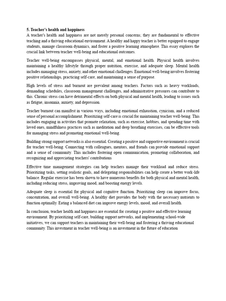 Teacher Well-Being and Student Success | PDF | Occupational Burnout ...