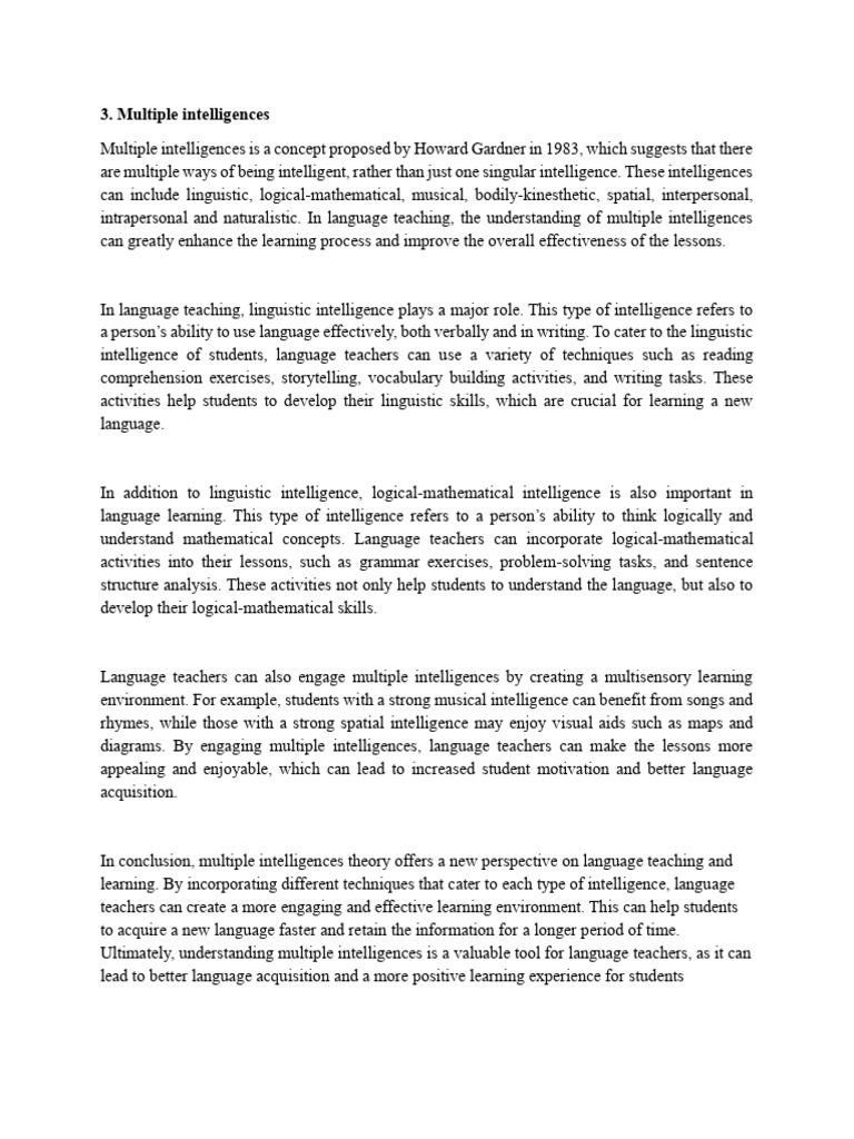 Enhancing Language Teaching with Multiple Intelligences | PDF ...
