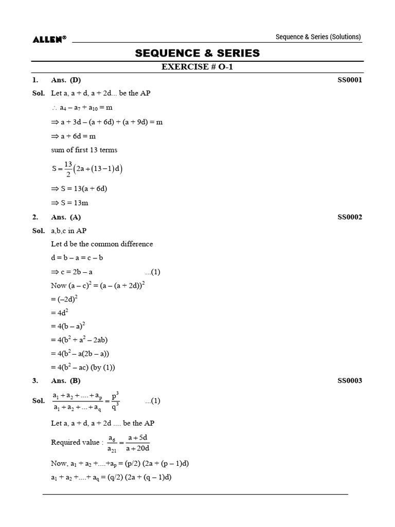 Sequence & Series: Exercise # O-1 | PDF | Elementary Mathematics ...