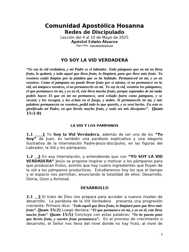 Yo Soy La Vid Verdadera, Del 4 Al 10 de Mayo 2025 | PDF | Dios | Amor