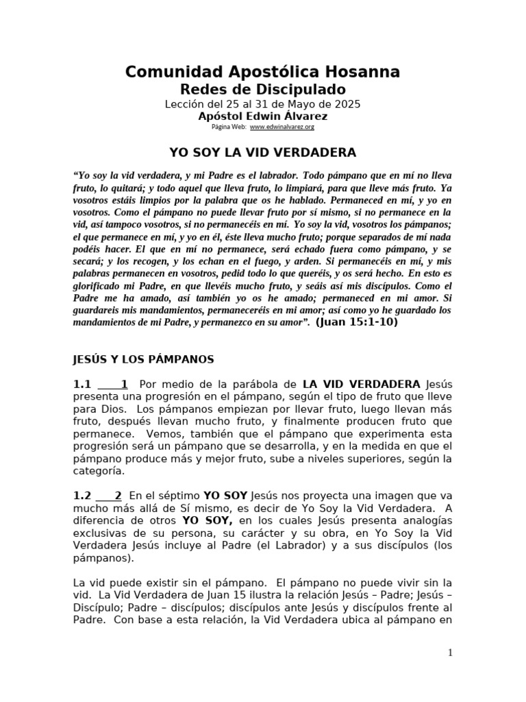 Yo Soy La Vid Verdadera, Del 25 Al 31 de Mayo 2025 | PDF | Jesús | Oración