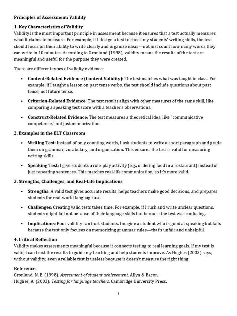Validity in Language Assessment Principles | PDF | Educational ...