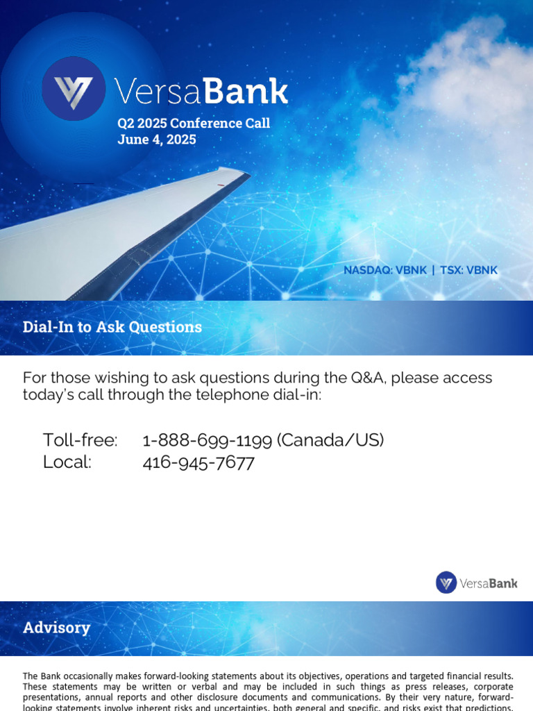 VersaBank Q2 25 Conf. Call Pres FINAL | PDF | Book Value | Banks