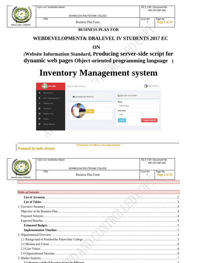 KPC of OBT 085 Business Plan Form | PDF