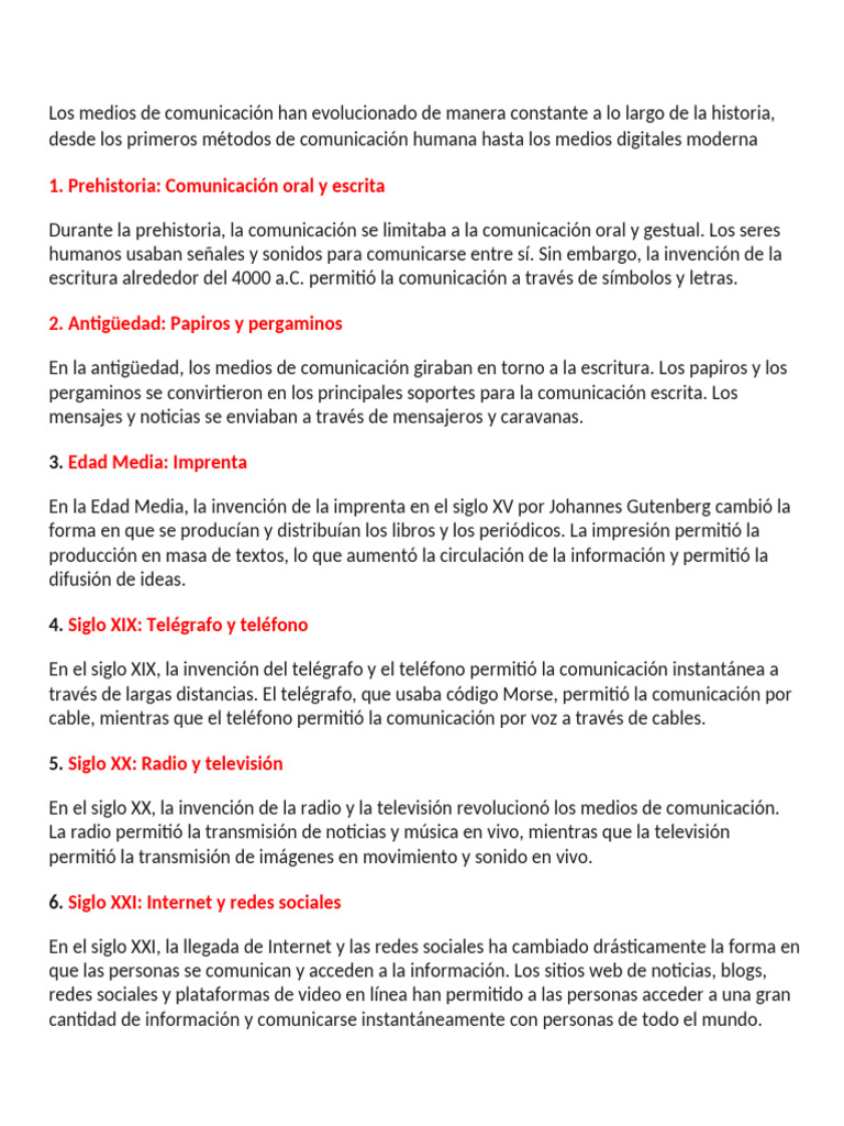 Evolución de los Medios de Comunicación | PDF | Medios de comunicación ...