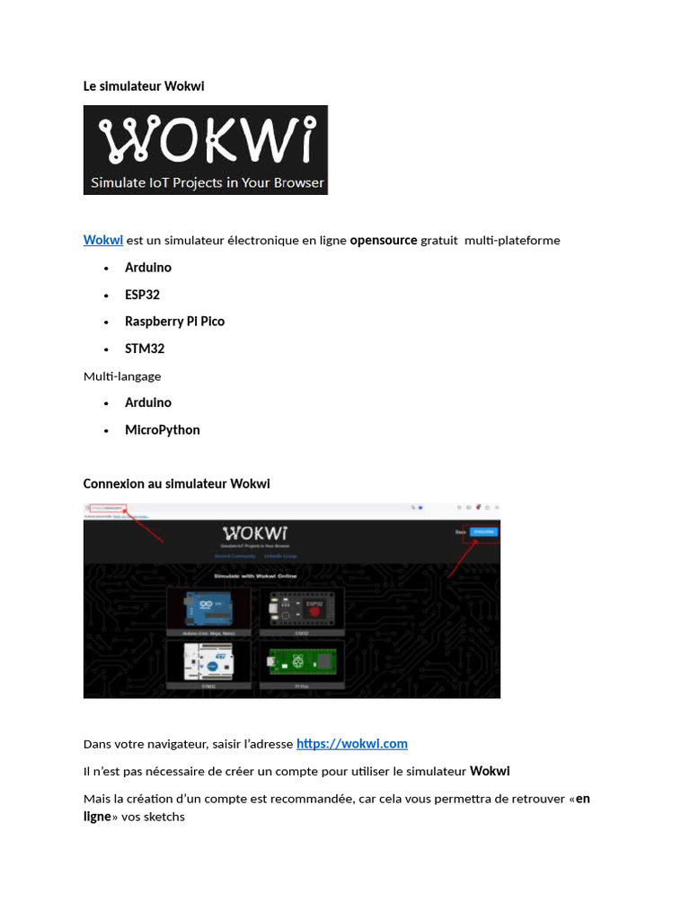 Simulateur Wokwi : Guide d'utilisation | PDF | Fichier texte | Informatique