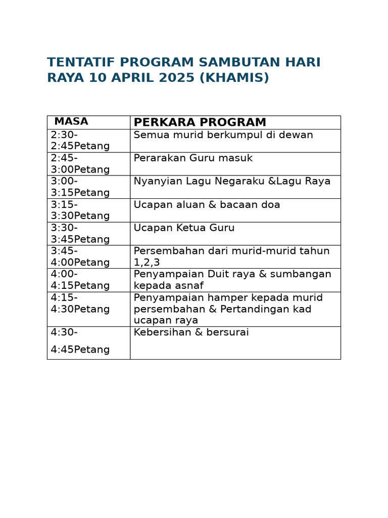 Program Sambutan Hari Raya 2025 | PDF