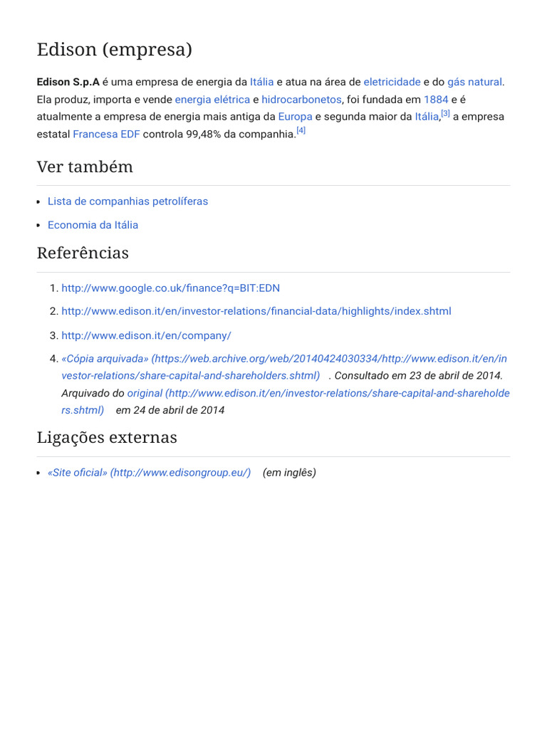 Edison S.p.A: Energia na Itália | PDF