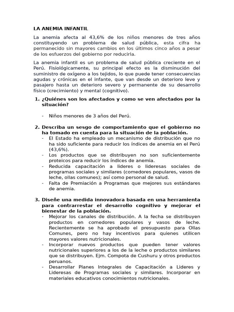 Anemia Infantil en Perú: Retos y Soluciones | PDF