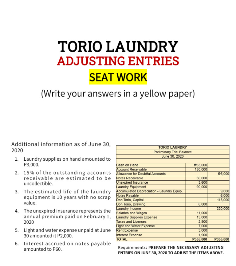 4 - Adjusting Entries - Seatwork | PDF | Expense | Government Finances