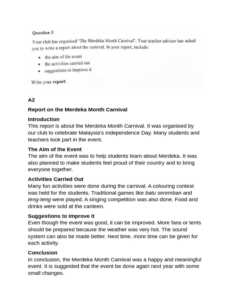 Report Writing Sample Answer 2022 | PDF | Carnival