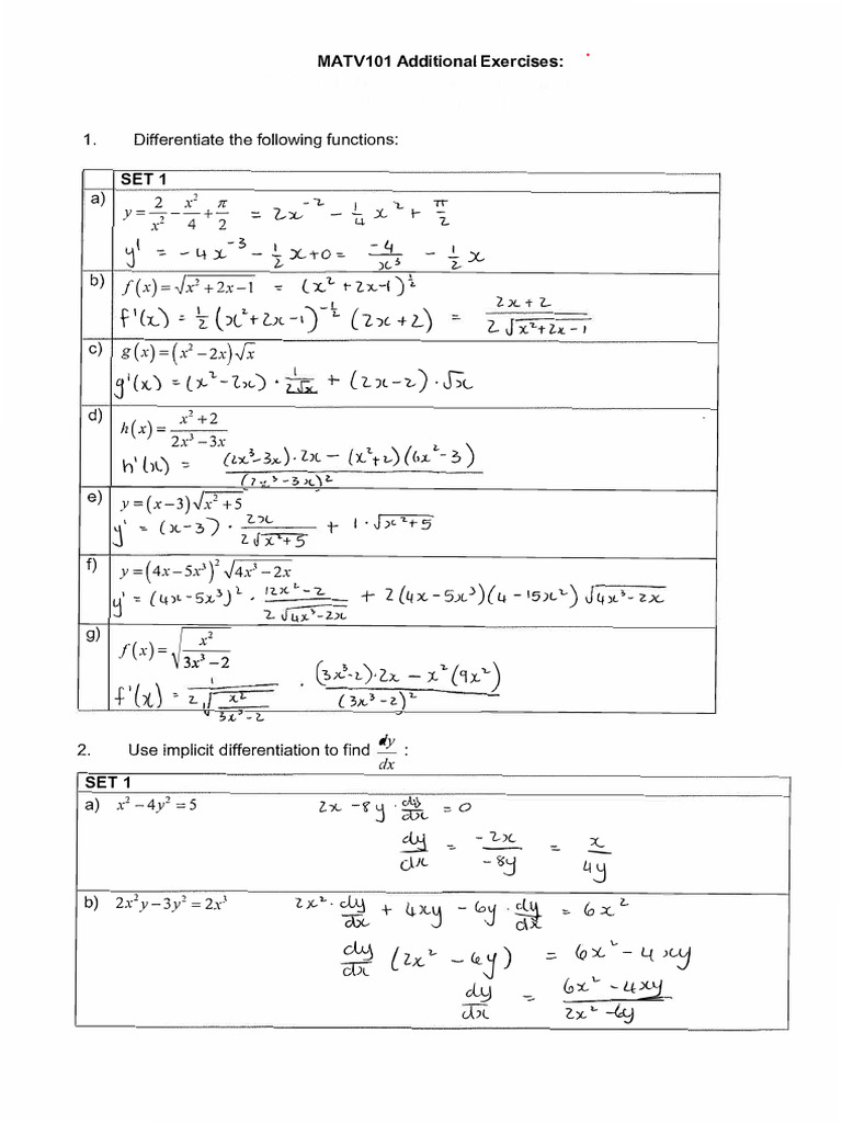 MATV101 Calculus Differentiation Exercises | PDF