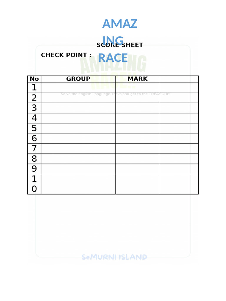 Score Sheet Amazing Race | PDF