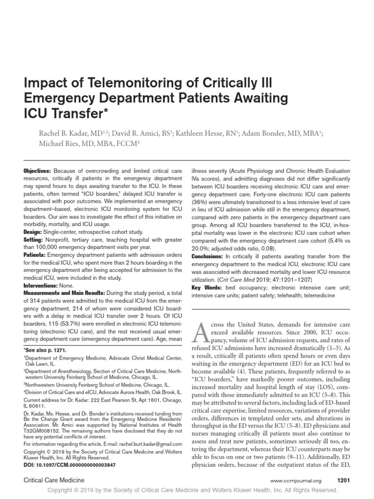 Telemonitoring Impact on ICU Boarders | PDF | Intensive Care Unit ...