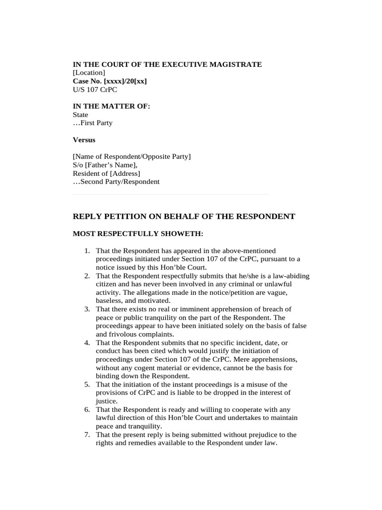 Reply to Section 107 CrPC Proceedings | PDF