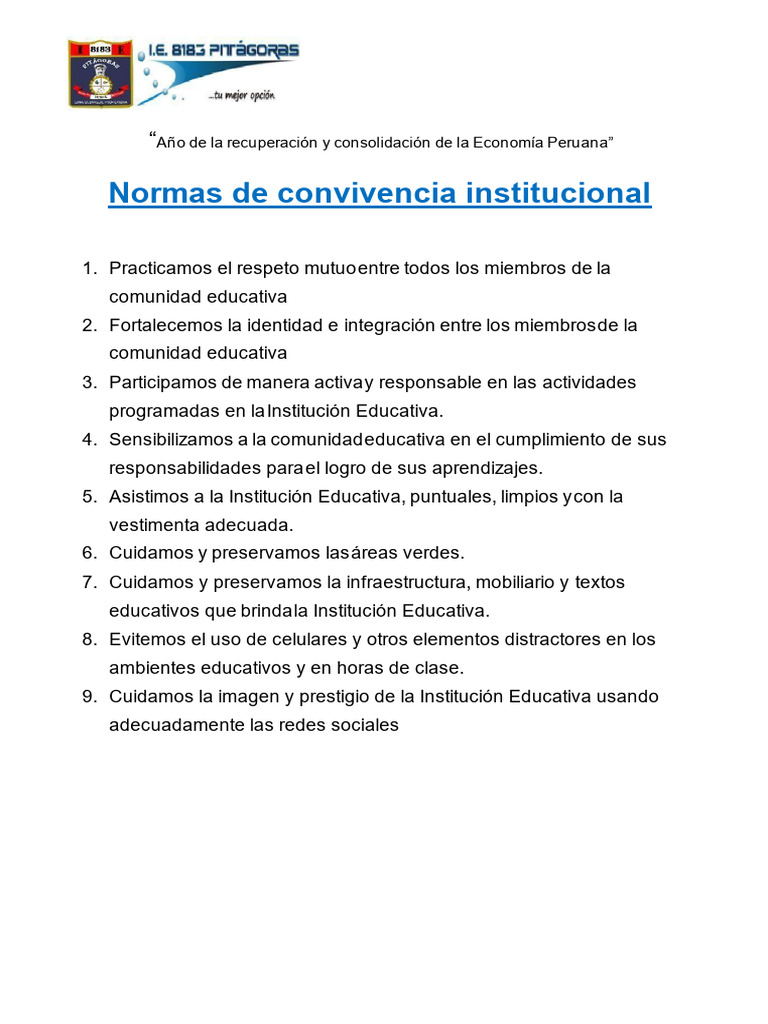 Normas de Convivencia 2025 | PDF