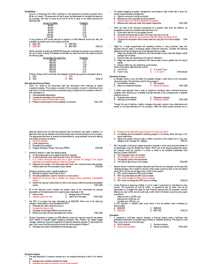 2E.5 Risk Analysis in Capital Investment | PDF | Net Present Value ...
