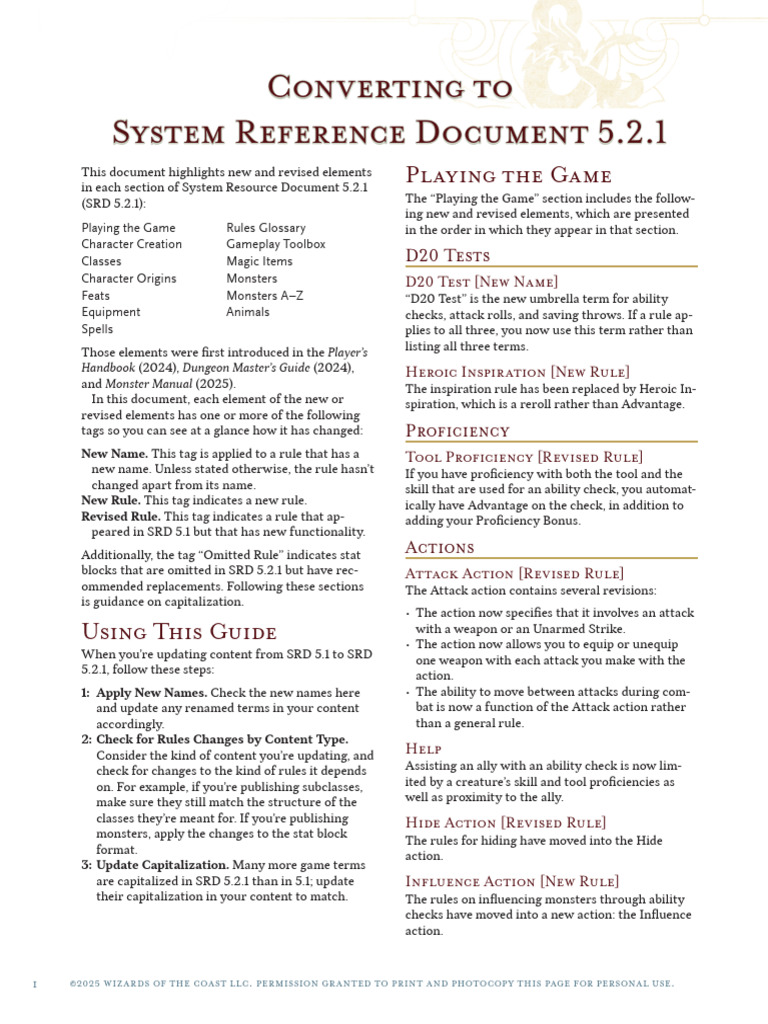 Updates in SRD 5.2.1 Overview | PDF | Fantasy Role Playing Games | Gary ...