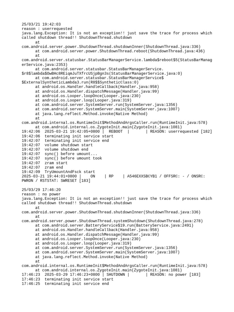 Shutdown and Reboot Trace Logs | PDF | Java (Programming Language ...