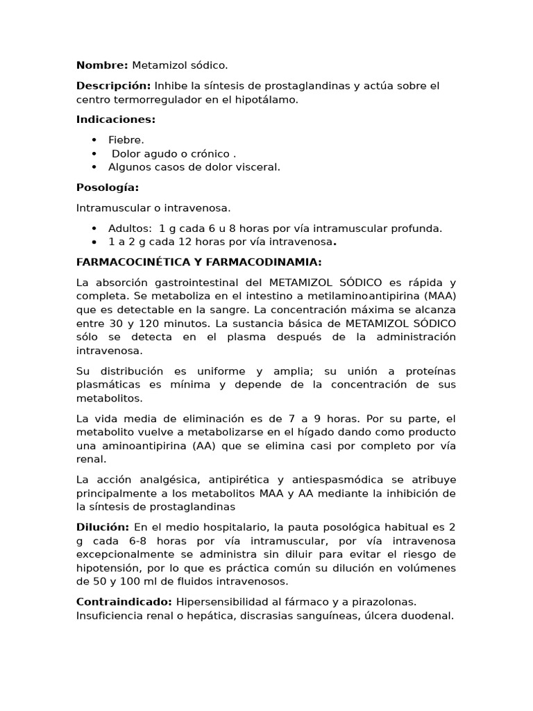 Metamizol y Diclofenaco: Usos y Dosis | PDF | Medicamentos con receta ...