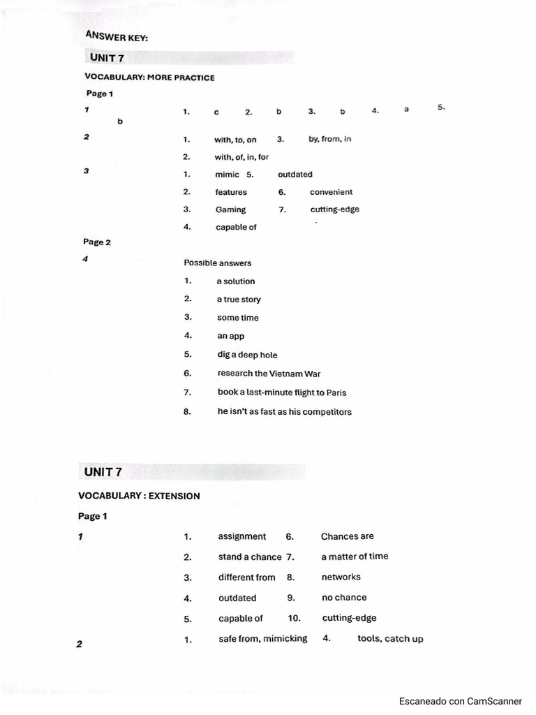 Answer Key (Actividades) | PDF