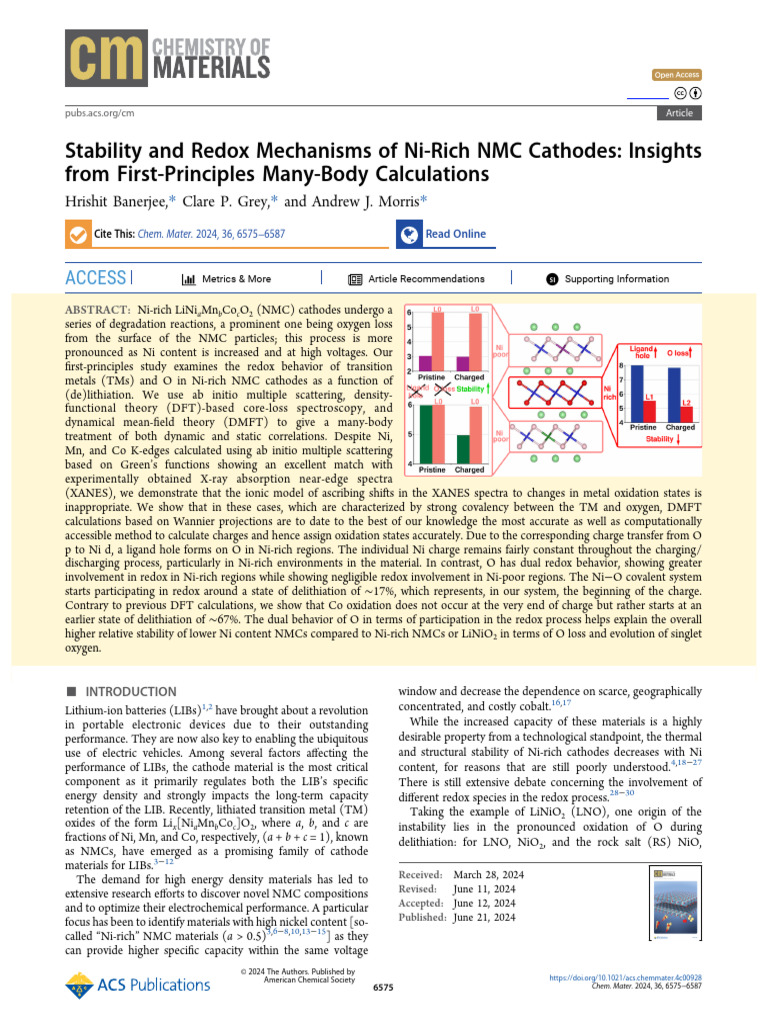 Banerjee Et Al 2024 Stability and Redox Mechanisms of Ni Rich NMC ...