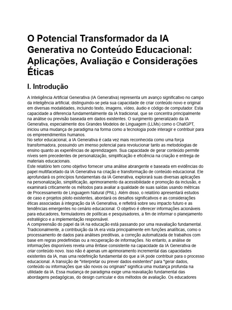 IA Generativa na Educação: Transformações e Desafios | PDF ...